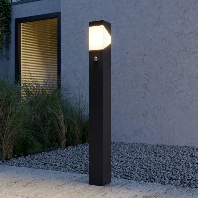 Lucande - Padverlichting, zuillampen - 1licht - Aluminium, polycarbonaat - H: 100 cm - E27 - grafietgrijs, opaalwit