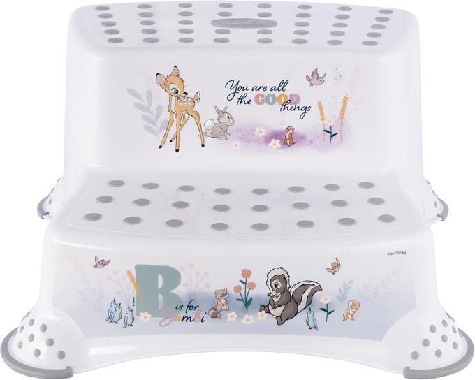 Kinderstoep 2 trappen Bambi motief veilig antislip Igor wit