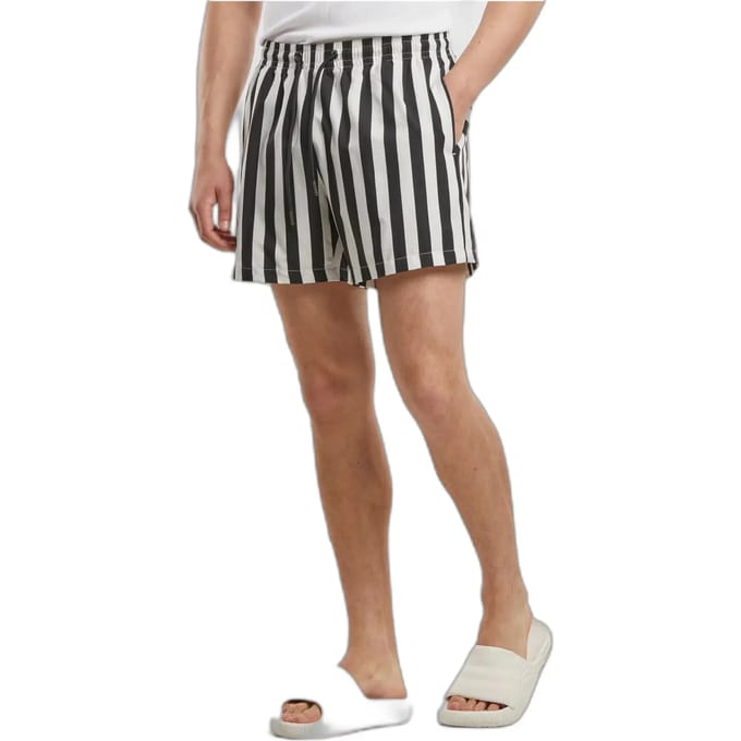 Urban Classics - Striped Seersucker Zwemshorts - M - Zwart/Gebroken wit