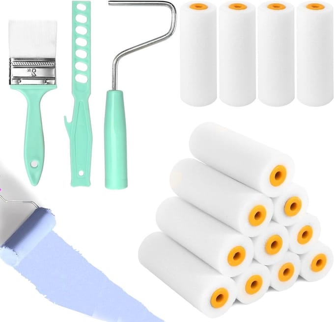 Set van 17 Kleine Verfrollers, Schuimrollers voor Muren, Verfaccessoires voor Meubels en Decoratie