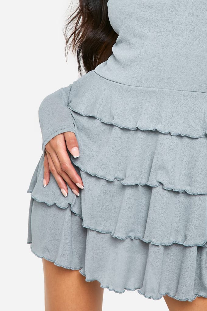 boohoo Dames Ruffle Layered Hem Mini Dress | Grijs | Maat: 36