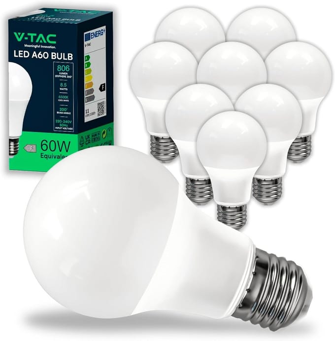 Set van 10 LED Lampen A60 E27 Fitting 8.5W Neutraal Wit 4000K 806 Lumen