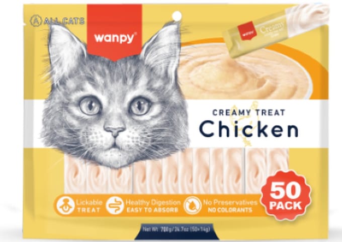 Wanpy Likbare Snacks Kip - Kattensnacks - 50 Stuks - Kattensnoepjes