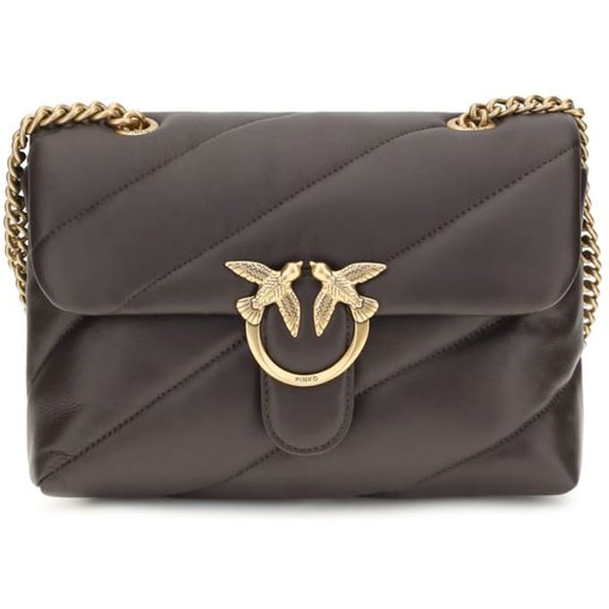 PINKO Leren schoudertas Love Puff Classic CL Sheep Nappa Marrone Marasca - Antique Gold donkerbruin
