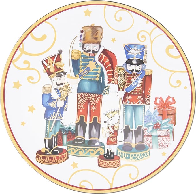 Clayre & Eef Onderbord Ø 40 cm Rood Blauw Melamine Notenkrakers