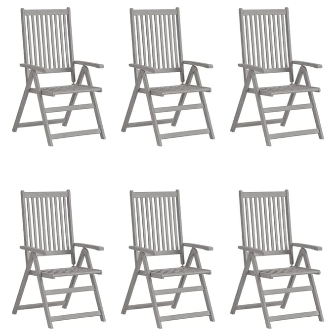 vidaXL - Tuinstoelen - 6 - st - verstelbaar - met - kussens - massief - acaciahout