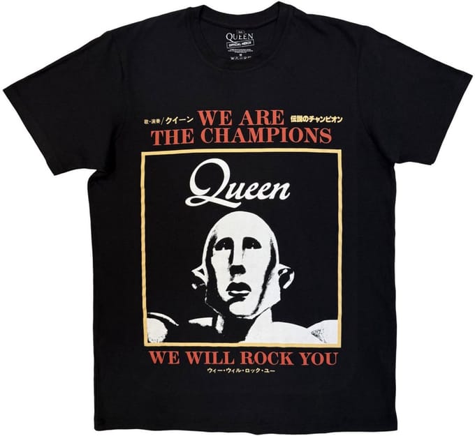 Queen - We Are The Champions Heren Tshirt - S - Zwart