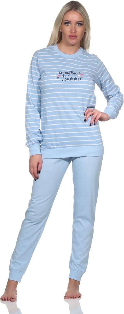 Damespyjama met lange mouwen, gestreepte pyjama met manchetten "Enjoy The Summer"