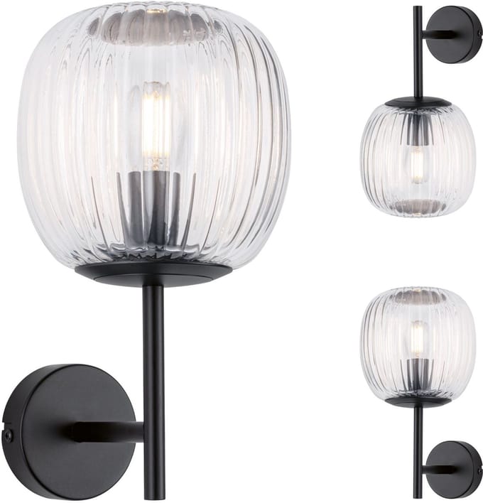 Selection Bathroom Wandlamp Ruya IP44 E14 230V max. 20W dimbaar Glas, Zwart mat