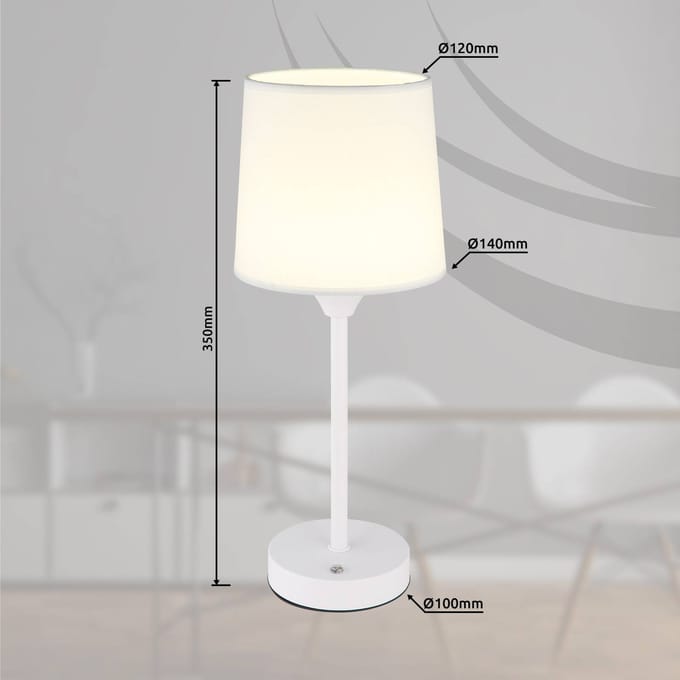 Globo LED tafellamp Lunki, wit, hoogte 35 cm, stof, CCT