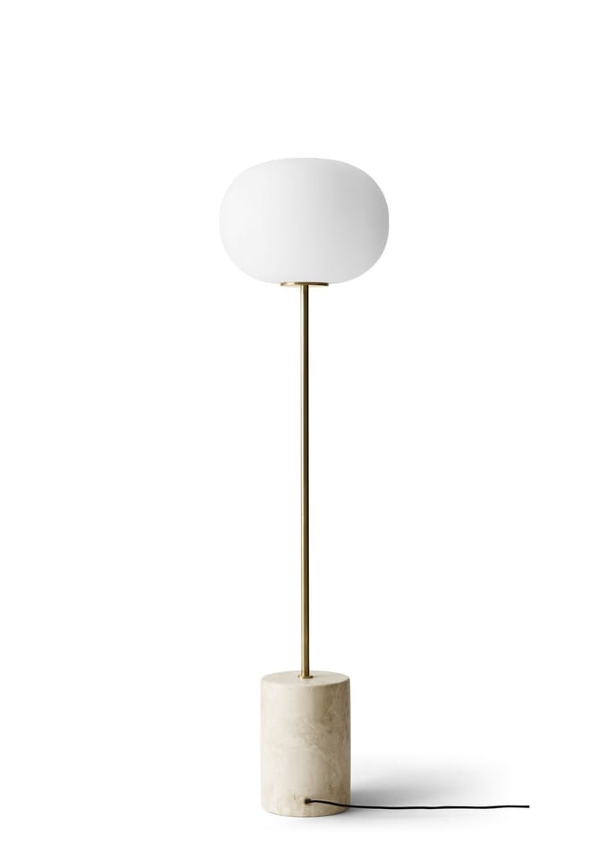 Audo Copenhagen Audo vloerlamp JWDA, messing/beige, travertijn, 150 cm, dimbaar.