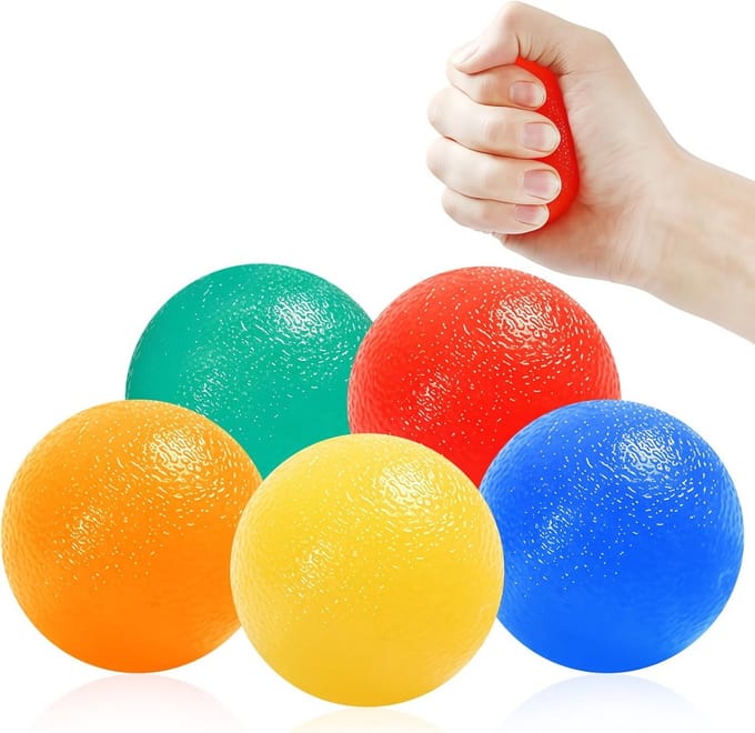 Set van 5 Stressballen en Handtrainers met Diverse Hardheden