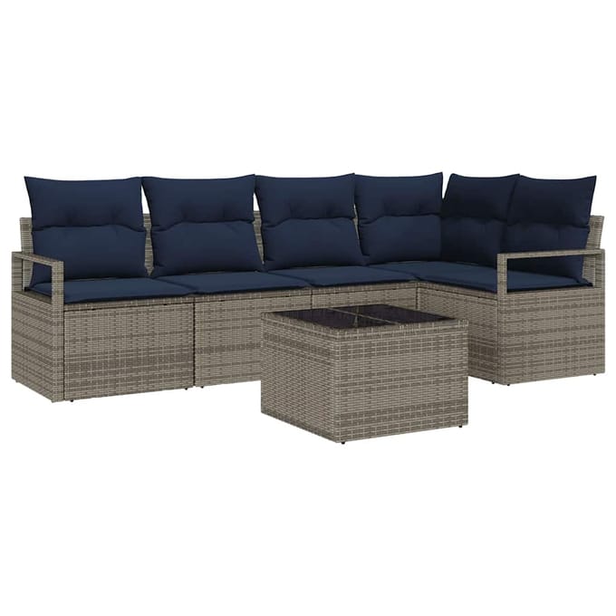 vidaXL Bankstel 6 pcs Grijs poly rattan