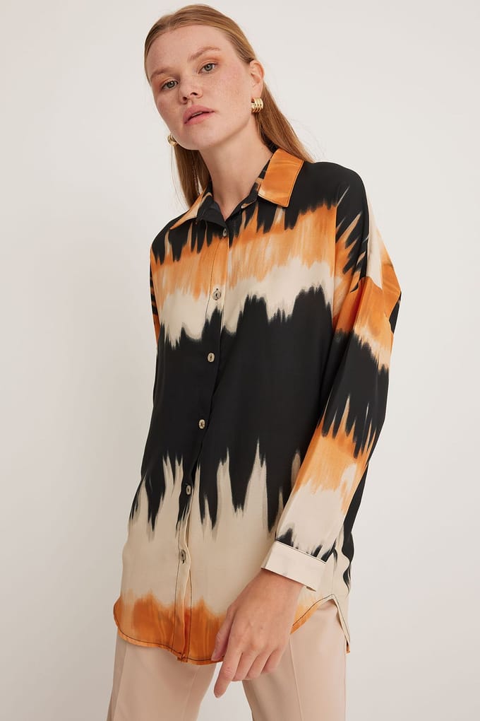 Oversized Abstract Weaving Lange Mouwen Shirt met Knopenluiting