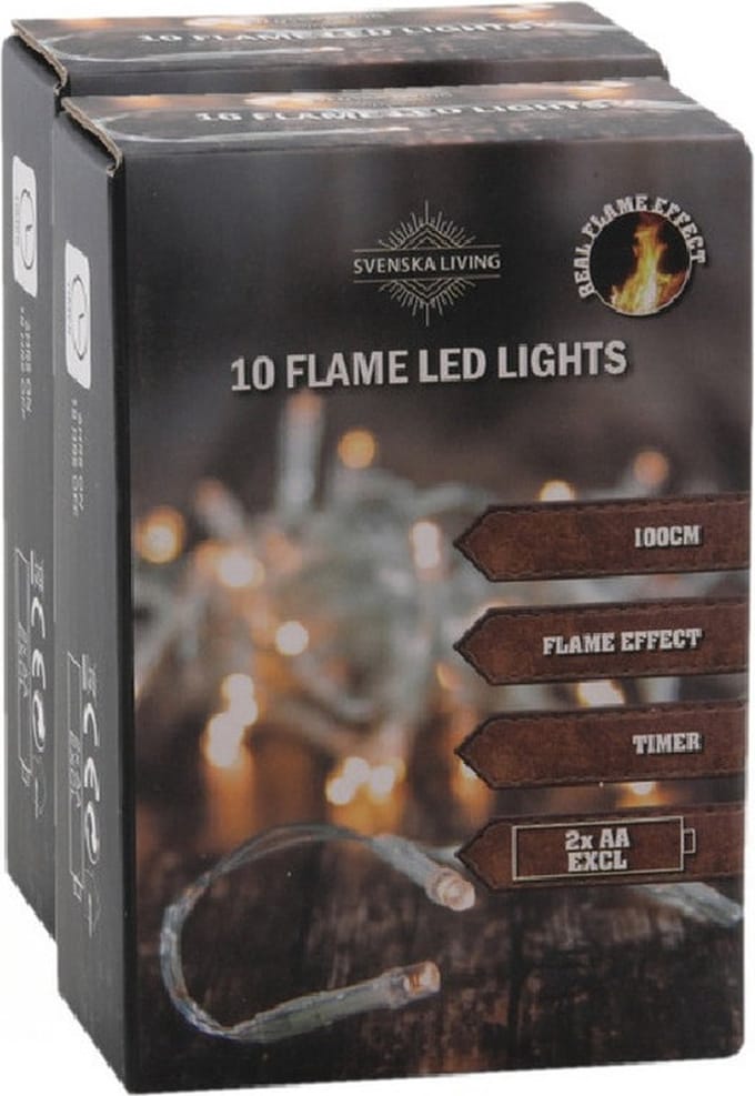 Svenska Living kerstverlichting - 2x - warm wit - vlam - 10 leds- 100cm