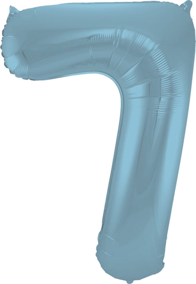 Folat - Folieballon Cijfer 7 Blauw Pastel Metallic Mat - 86 cm