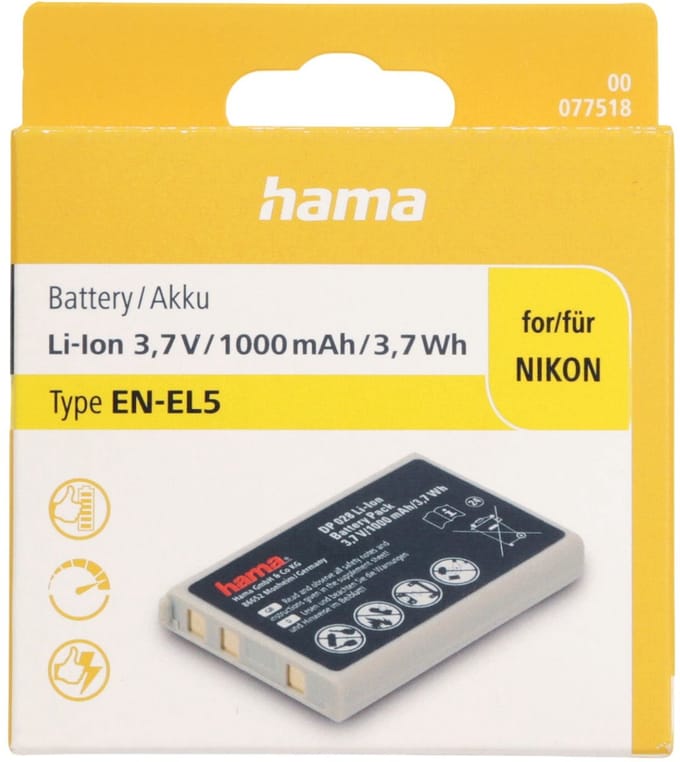 Li-Ion accu 3.7V 1000mAh geschikt voor Nikon EN-EL5