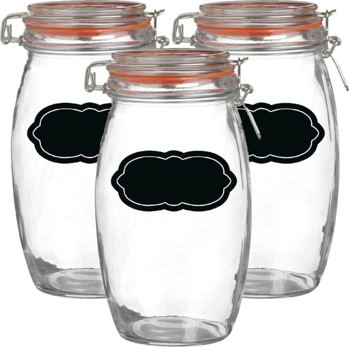 Weckpot/inmaakpot - 4x - 1.3L - glas - met beugelsluiting - incl. etiketten