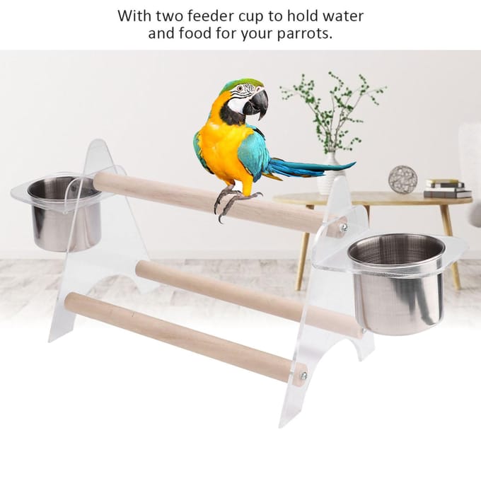 Support multifonction pour cage à oiseaux et perroquets avec mangeoire gray