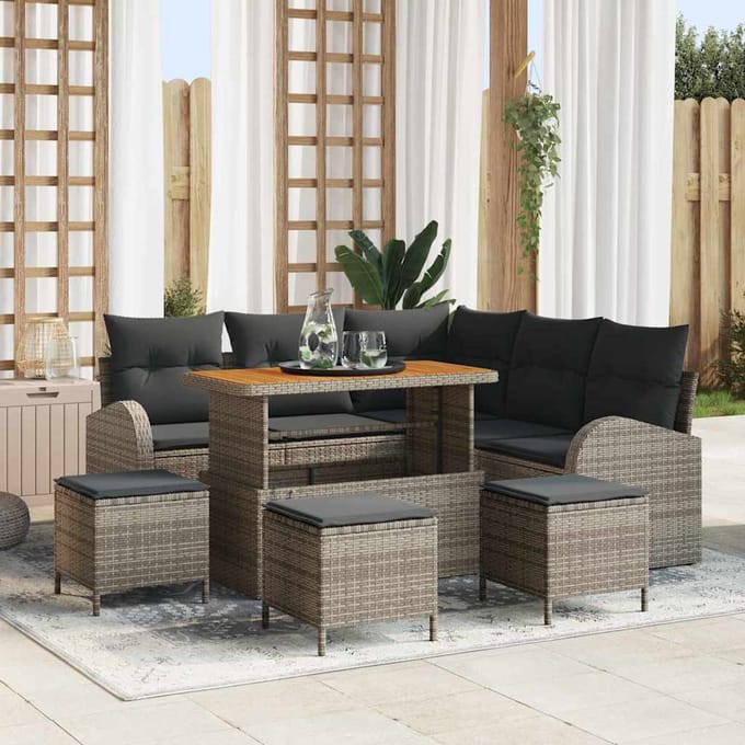 vidaXL - Tuinbank - Set - 9 - st - 8-Aantal - zitplaatsen - Grijs