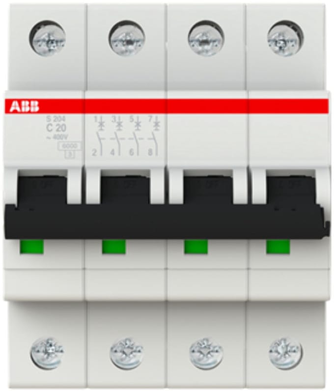 ABB 2CDS254001R0204 S204-C20 Zekeringautomaat 4-polig 20 A 400 V