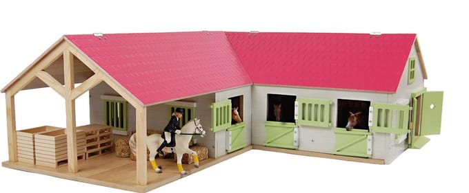 Kids Globe - Horse Corner Stable with 3 Boxes and Storage Pink 1:24