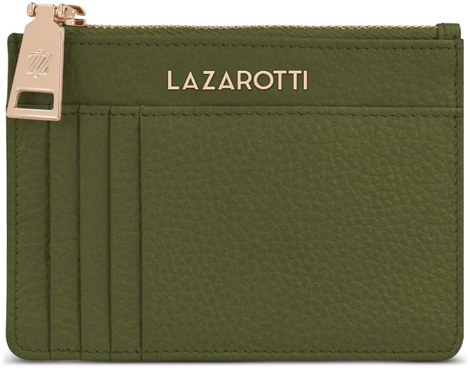 Lazarotti sleutelgeval kaarthouder Bologna Leather Zip Etui 4 Card Slots Bluetooth-Tracker Olive olijfgroen