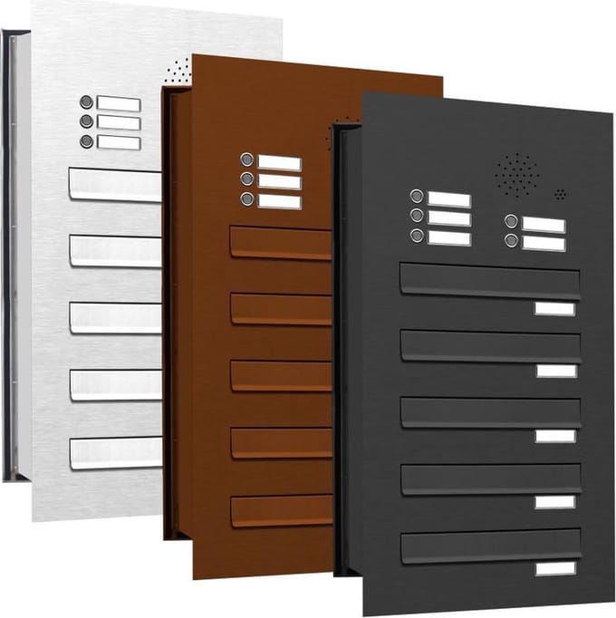 Inbouw met intercom 5 adressen_Brievenbus met intercompaneel inbouw_5_adressen__RVS