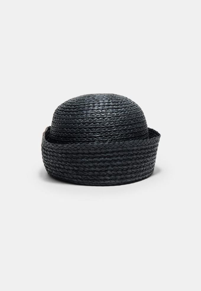 Stradivarius Ronde raffia hoed  Zwart OS