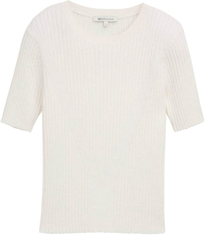 Tom Tailor Denim - Gebreide trui met geribbelde textuur - Maat XXL - off white