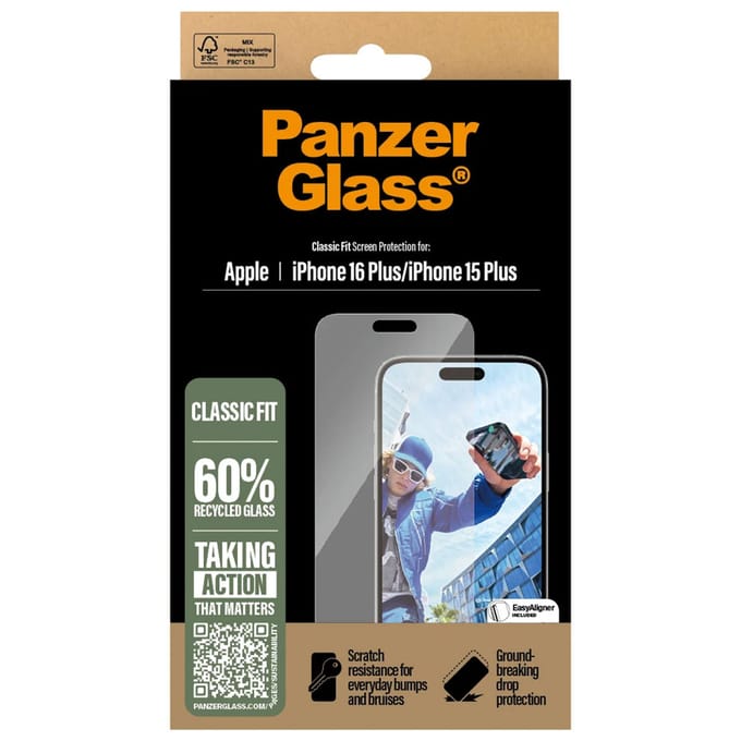 PanzerGlass Screenprotector geschikt voor Apple iPhone 16 Plus Glazen | PanzerGlass Classic Fit Screenprotector - Case Friendly