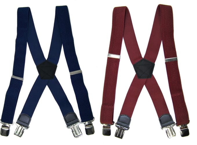 Donkerblauw en Bordeaux 4 clip Bretels met stevige sterke brede stalen clips Duo Pack