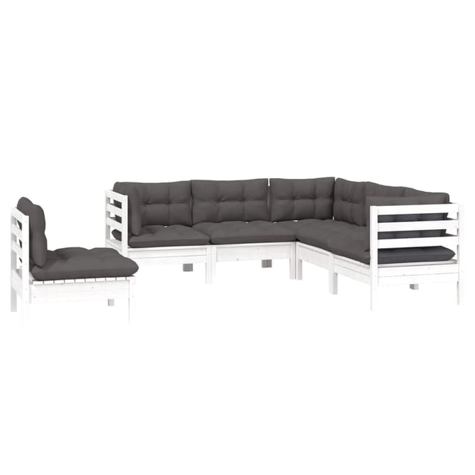 vidaXL - 5-delige - Loungeset - met - kussens - grenenhout - wit