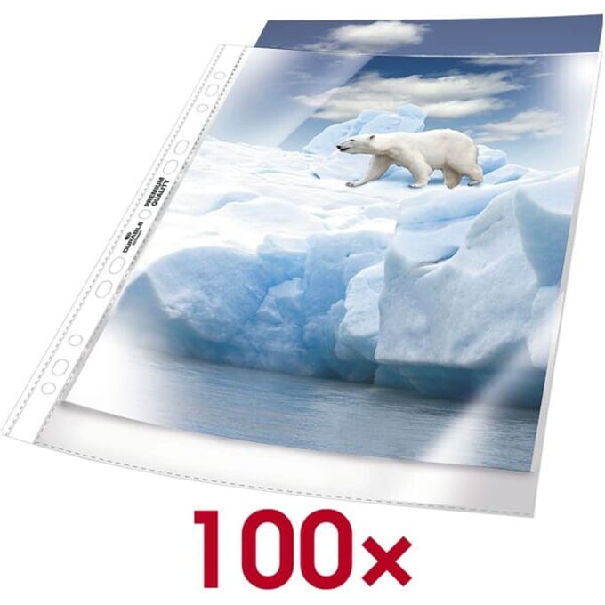 DURABLE insteekhoesjes Premium, A4, bovenaan open, 100 stuks, generfd, transparant