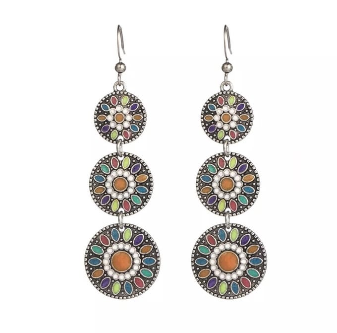 Jomide Oorhangers Vintage Boho Drop - 3 Rondjes - 2