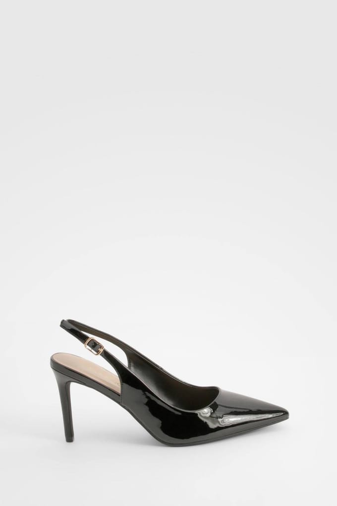 boohoo Dames Patent Middenhoge Slingback Courtschoenen | Zwart | Maat: 41