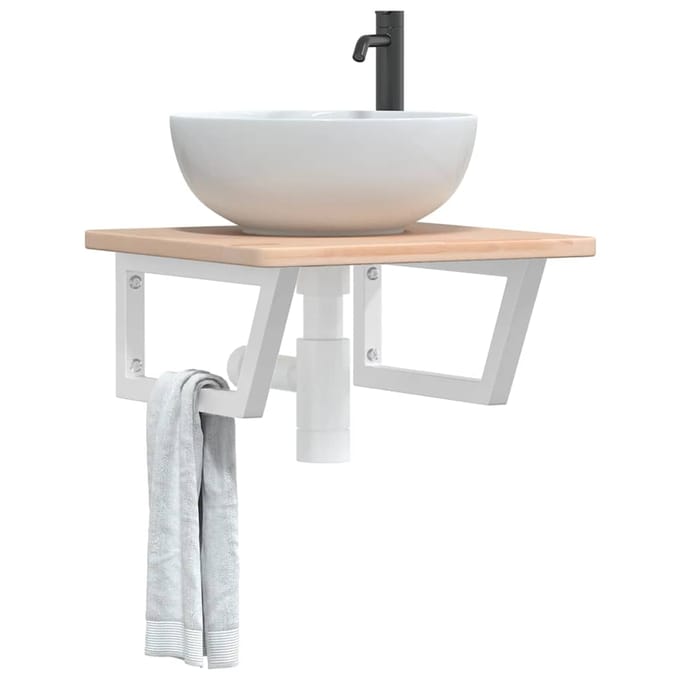 vidaXL - Badkamer - wandschap - staal - en - massief - eikenhout