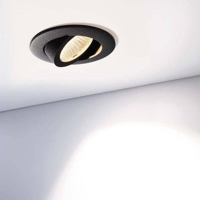 Deko-Light Plafond inbouwlamp Dione, IP44, 3.000 K, zwart, dimbaar