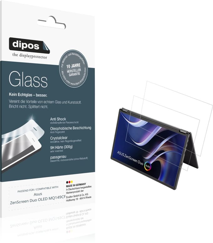 dipos – 2x Pantserfolie geschikt voor Asus ZenScreen Duo OLED MQ149CF | 9H Screenprotector