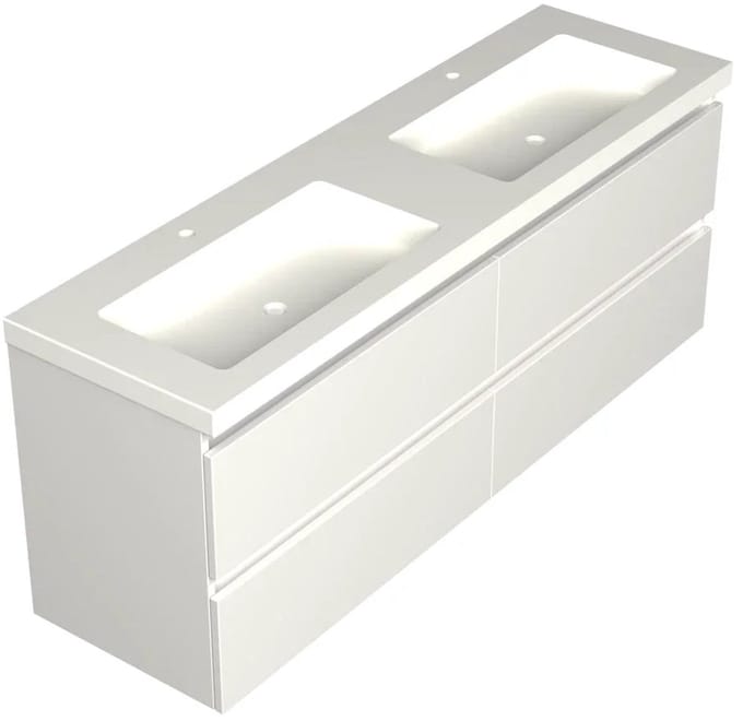 Dutchline Badmeubel Onderkast - Glans Wit - 160x46cm - 4 Lades - 2 Uitsparingen