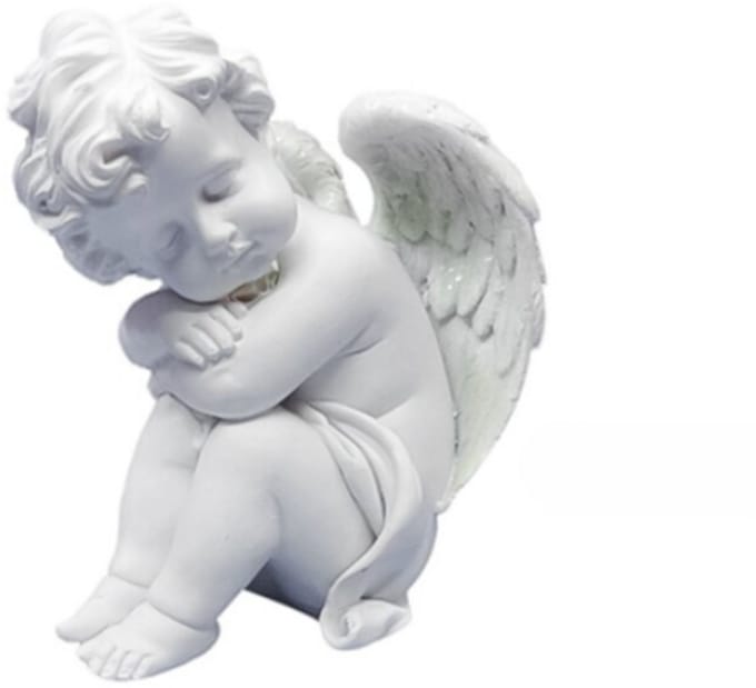 Wit Engeltje - Engel Beeldje 14 cm. - Zittende Engel