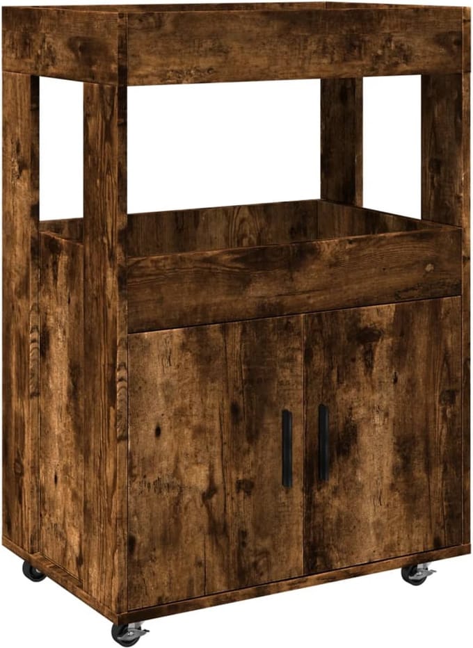 vidaXL - Drankkar - 60x39,5x89 - cm - bewerkt - hout - gerookt - eikenkleurig