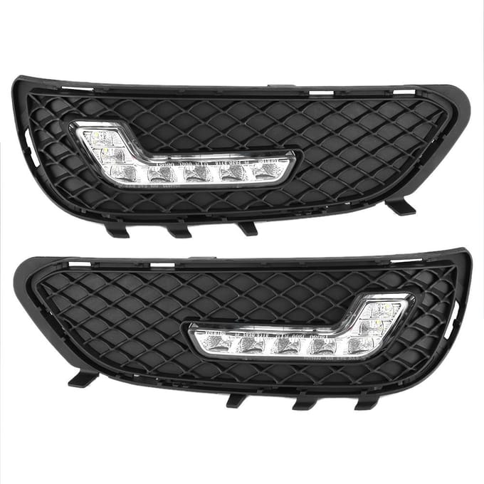 Lumière de jour LED DRL en forme de L Compatible pour Mercedes Benz Classe E W212 E180 E200 E260 E320 E400 2009 2010 black