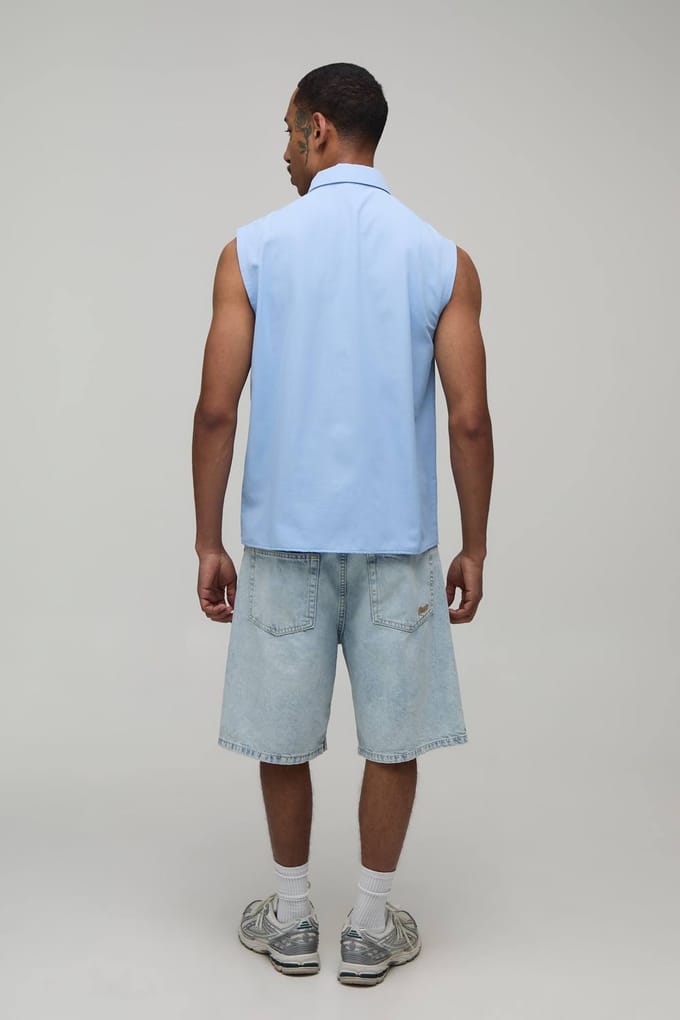 Regular Fit Mouwloos Overhemd Met Stropdas | Blue | Size Medium