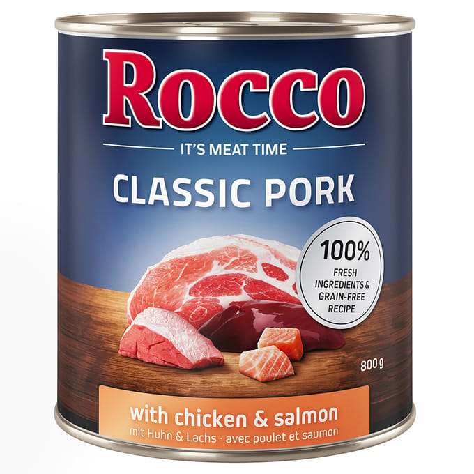 Voordeelpakket: Rocco Classic Pork 24 x 800g Hondenvoer Kip & Zalm