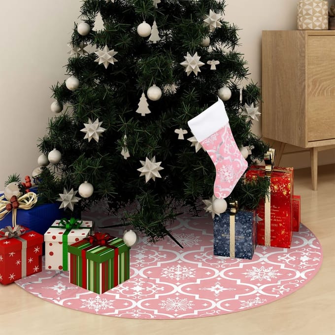 vidaXL - Kerstboomrok - luxe - met - sok - 90 - cm - stof - roze
