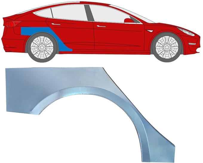 Reparatiepaneel achterspatbord voor Tesla Model 3 2017-2023 / Rechts
