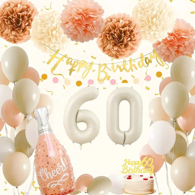 FeestmetJoep® 60 jaar verjaardag versiering & ballonnen - Beige & roze