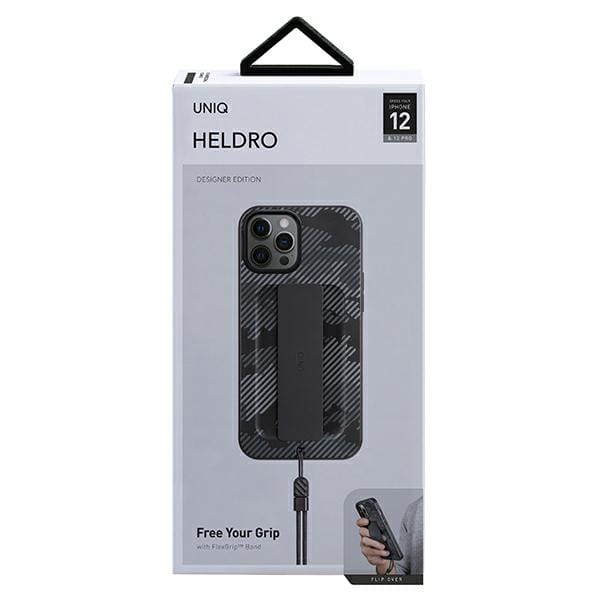 Uniq Heldro Serie - Antimicrobieel Telefoonhoesje - iPhone 12 - Charcoal Camo - FlexGrip