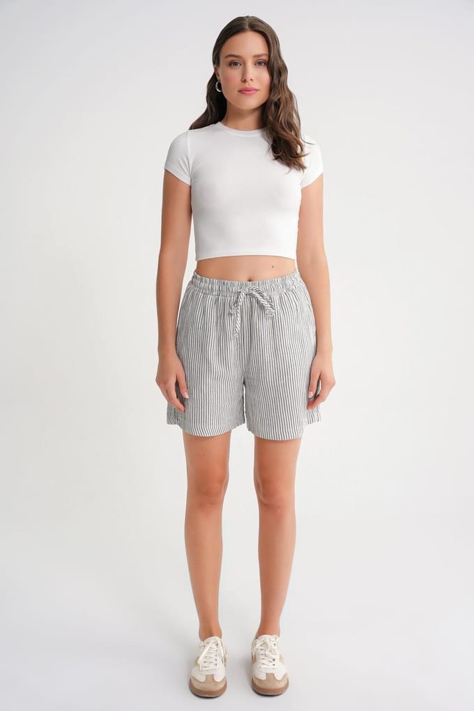 Hoge Taille Gestreepte Wijde Pantalonshorts